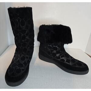 Women's “Teri” Suede Boots Signature Monogram Mid-Calf Lined Black Sz 7 B